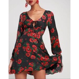 Free People black + white floral and polka dot mini dress